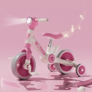 Bicicleta transformabila 2 in 1 pentru copii, cu lumini si sunete interactive, culoare roz