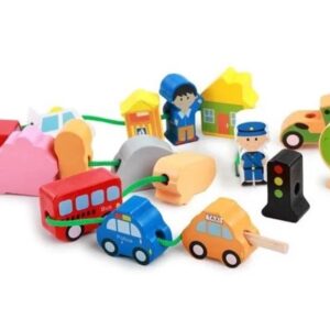 Set educativ de snuruit orasul meu cu figurine din lemn pentru dezvoltarea motricitatii