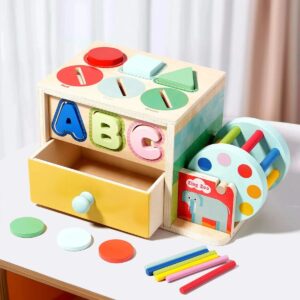 Cutie de activitati din lemn multifunctionala pentru invatare interactiva copii 2-5 ani