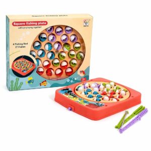 Joc de pescuit interactiv square fishing plate cu 27 pesti si 4 undite pentru copii 3 ani+
