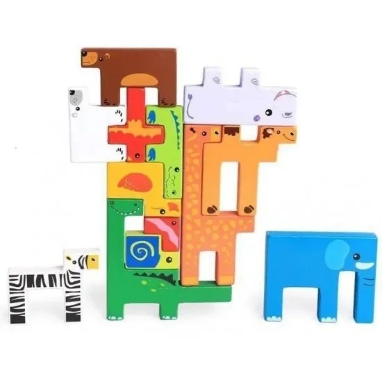 Set educativ de puzzle si stivuit animale din lemn pentru dezvoltarea armonioasa a copiilor - imagine 3