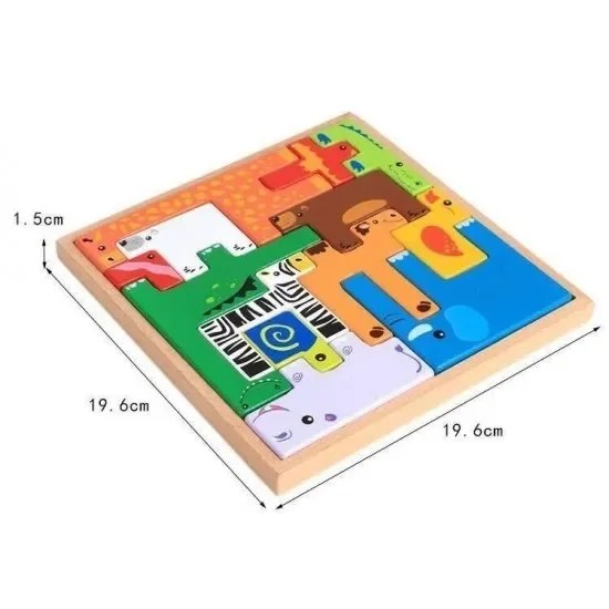 Set educativ de puzzle si stivuit animale din lemn pentru dezvoltarea armonioasa a copiilor - imagine 4