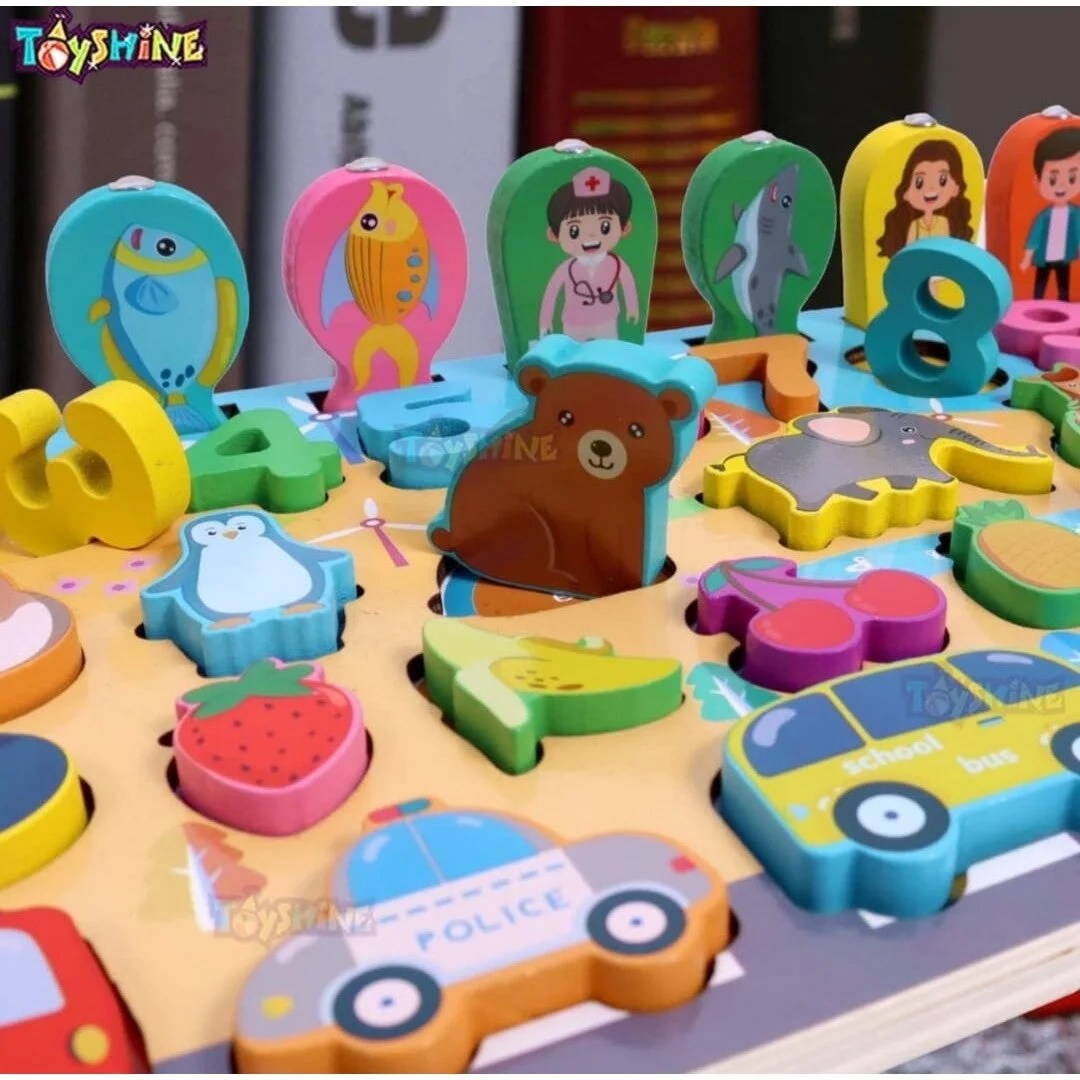 Set educativ din lemn montessori cu numere, forme, animale si vehicule pentru copii - imagine 6