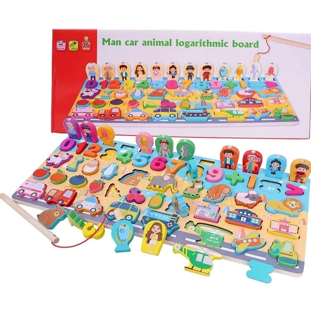 Set educativ din lemn montessori cu numere, forme, animale si vehicule pentru copii - imagine 2