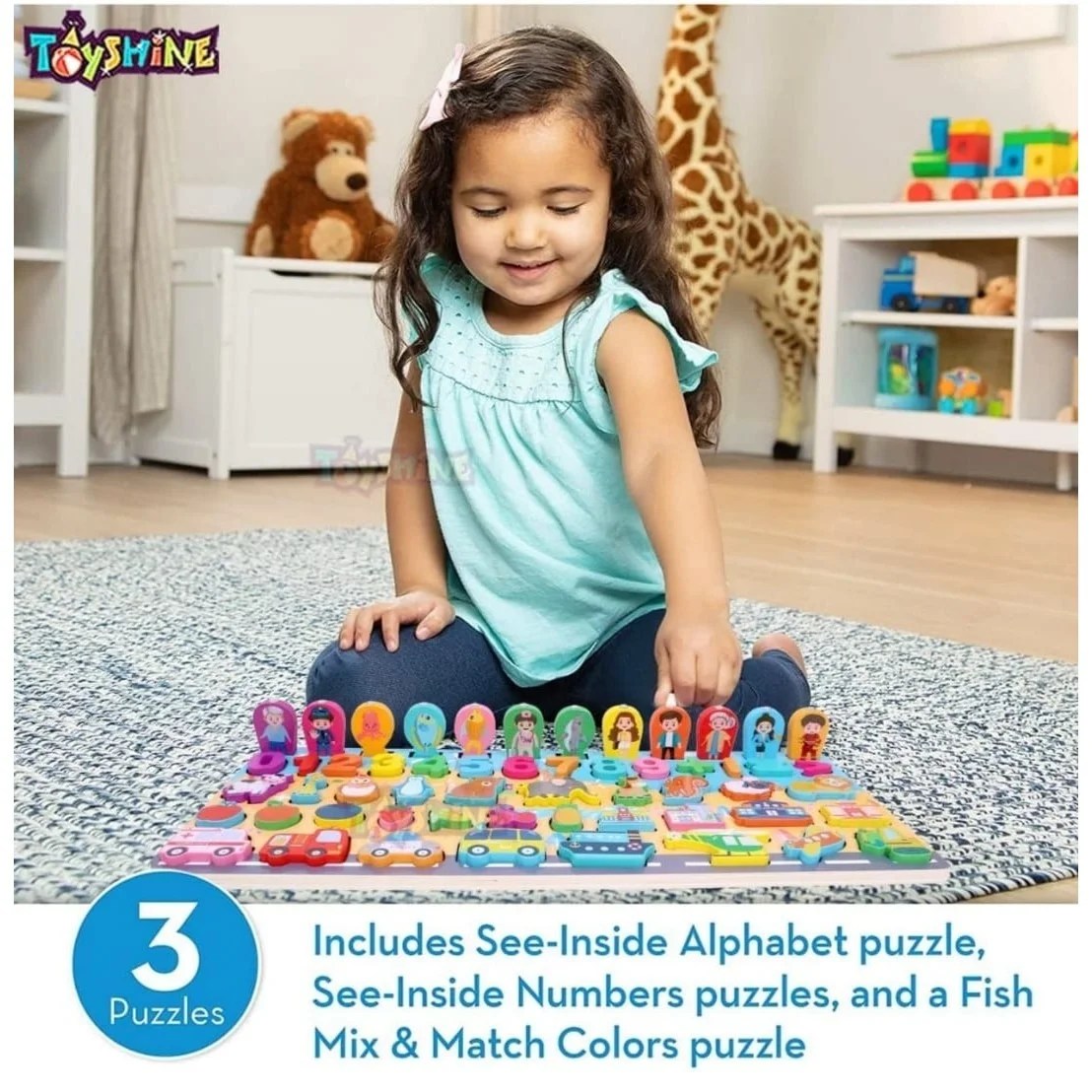 Set educativ din lemn montessori cu numere, forme, animale si vehicule pentru copii - imagine 5
