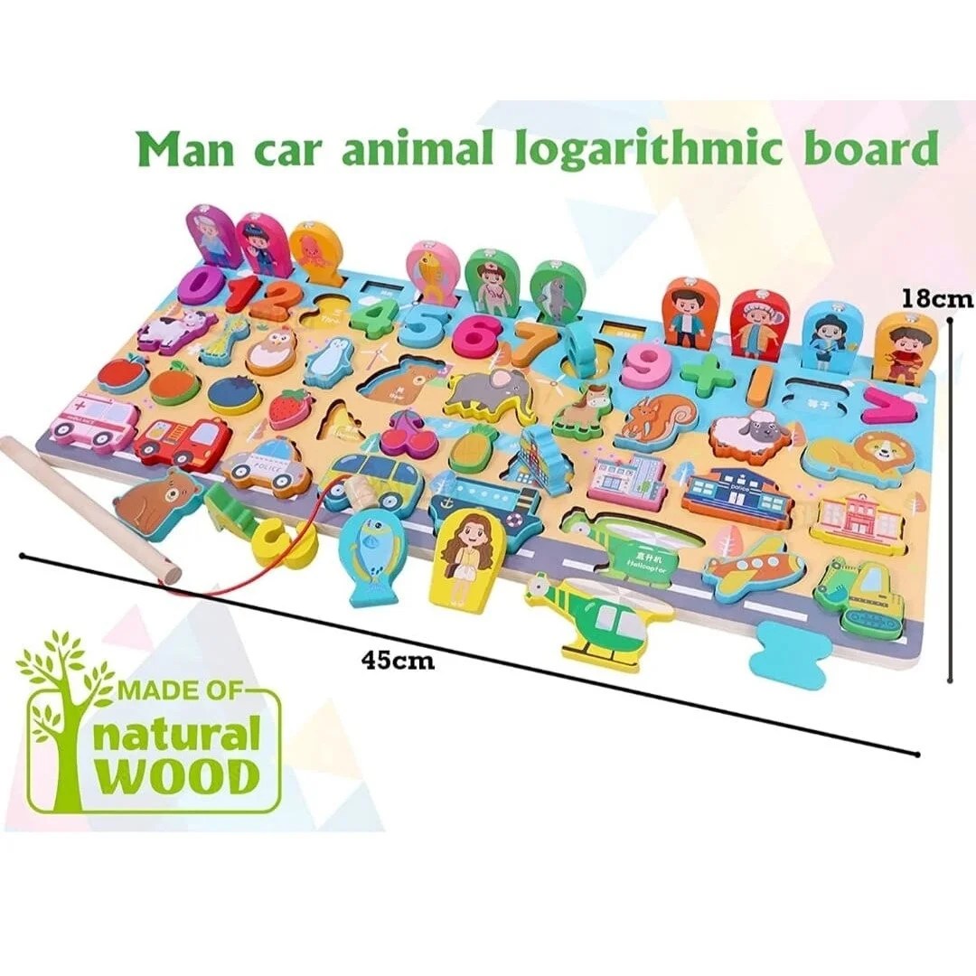 Set educativ din lemn montessori cu numere, forme, animale si vehicule pentru copii - imagine 3