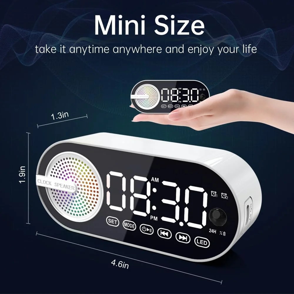 Ceas digital multifunctional cu bluetooth 5.0 si difuzor led, functie de detectie a miscarii - imagine 5