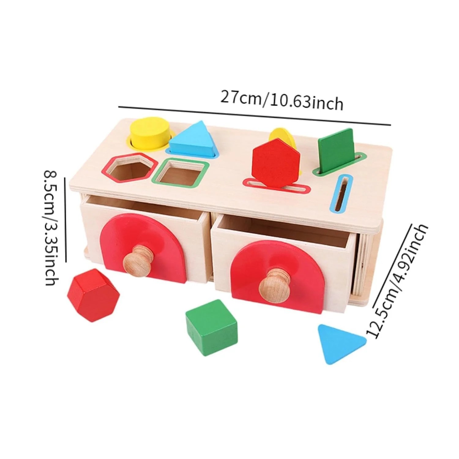 Joc educational montessori din lemn cu sortator de forme si sertare pentru copii mici - imagine 6