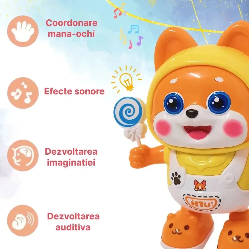 Jucarie interactiva robot vulpe dansatoare cu lumini si sunete, perfecta pentru dezvoltarea copiilor mici - imagine 2