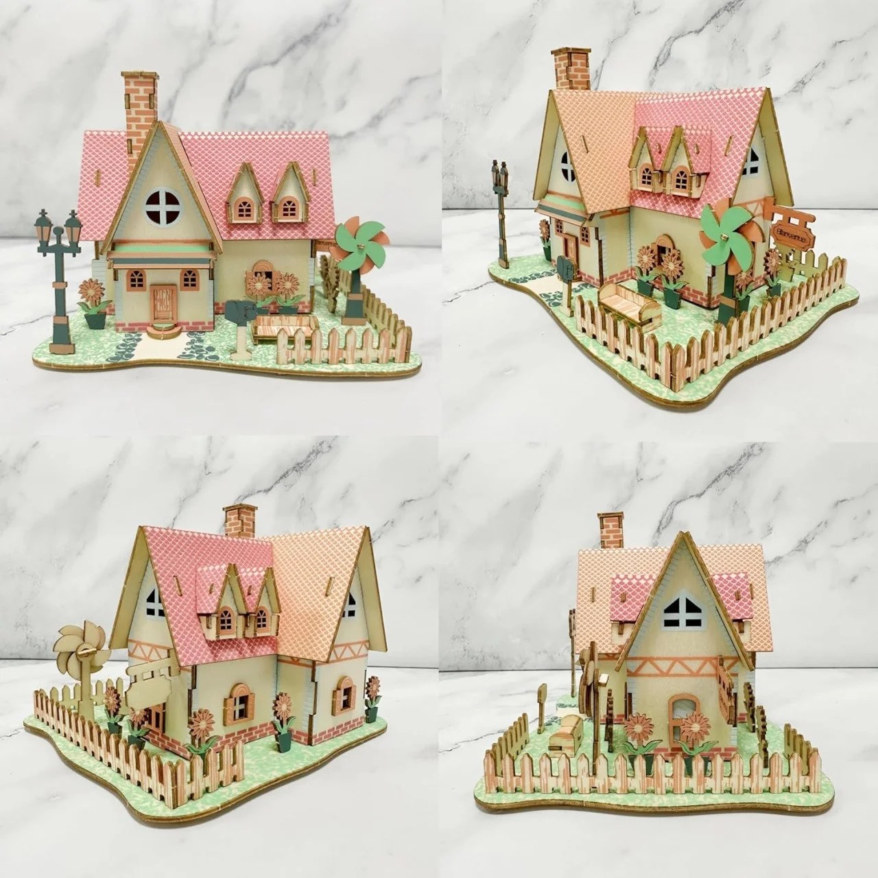 Casuta puzzle 3d din lemn, kit de constructie educational pentru copii, 73 piese - imagine 5