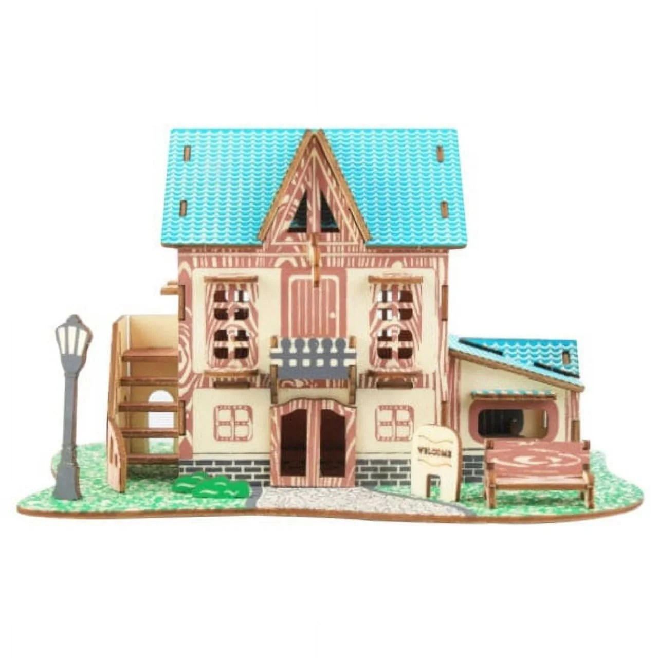 Puzzle 3d casa de vis din lemn model european cu accesorii gradina pentru copii - imagine 2