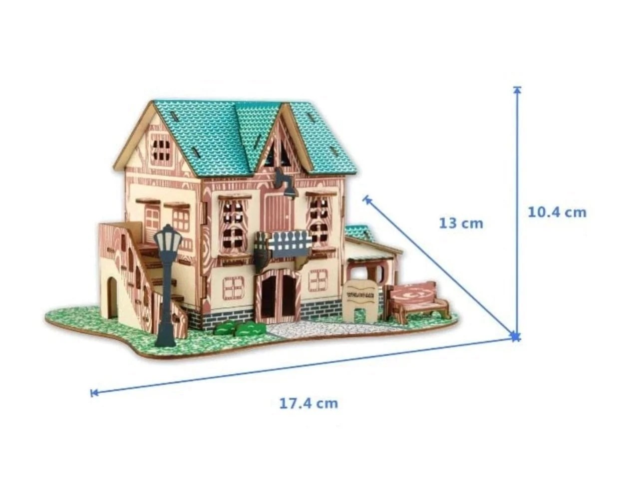 Puzzle 3d casa de vis din lemn model european cu accesorii gradina pentru copii - imagine 5